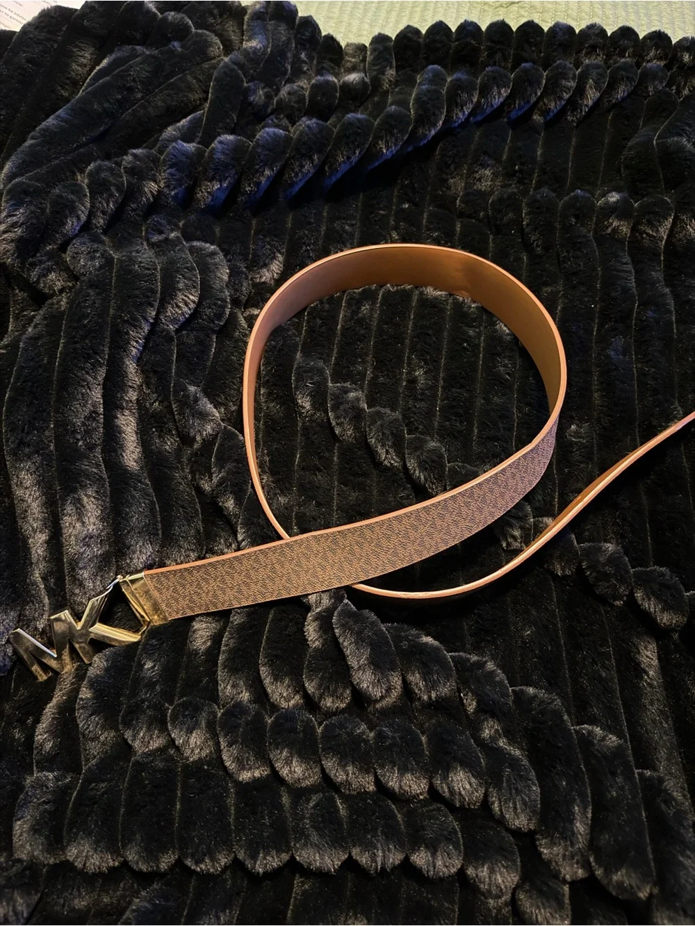 Michael Kors Brown Monogram Reversible Belt with Gold MK Buckle
